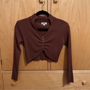 adika brown zipup crop top